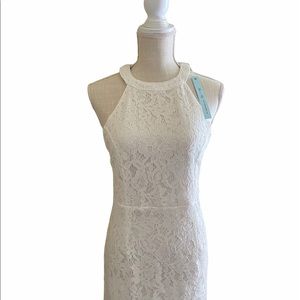 She + Sky Off-White Lace Sleeveless Dress